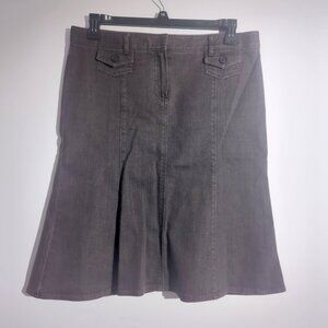 THEORY EUC Denim Jean A-line Knee Length Skirt Pocket Details Brown Grey 12